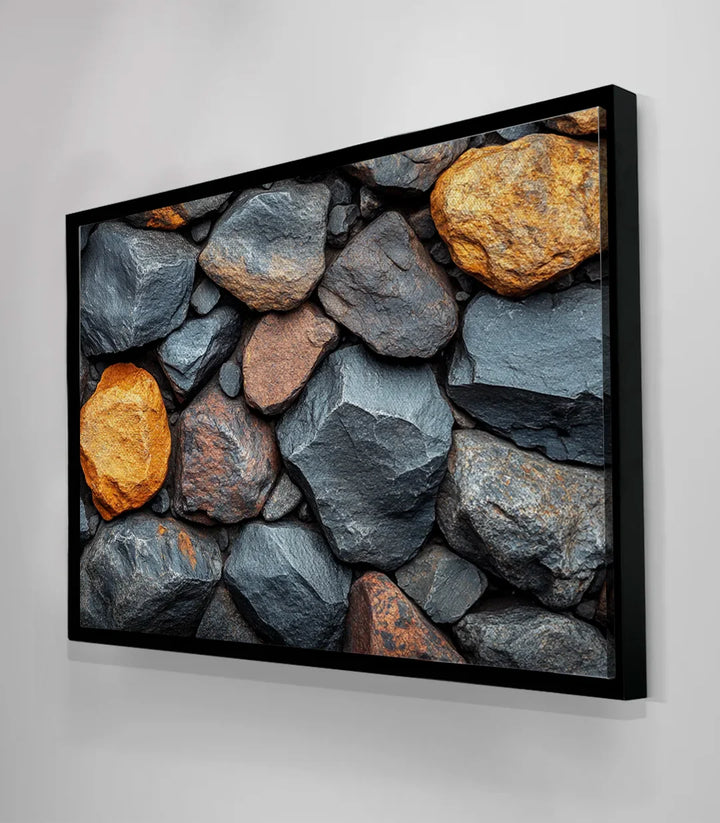 Vue rapprochée pierres naturelles — Tableau Rock Balance Massinart, texture brute minérale