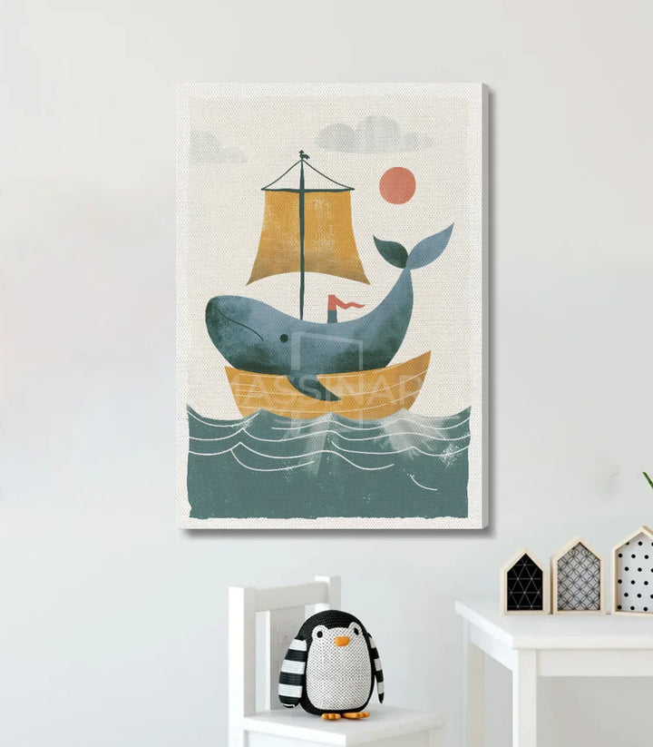 Tableau mural enfant — Whale Ride style contemporain lustre océan Massinart