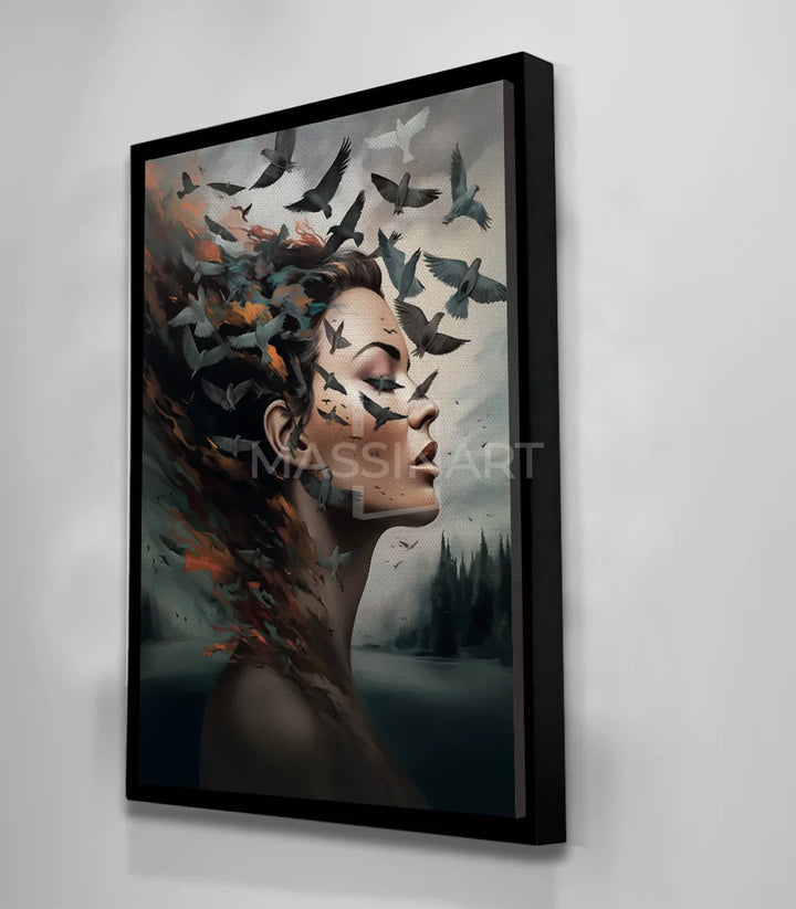 Tableau Gone oiseaux volants nature abstrait effet, Massinart