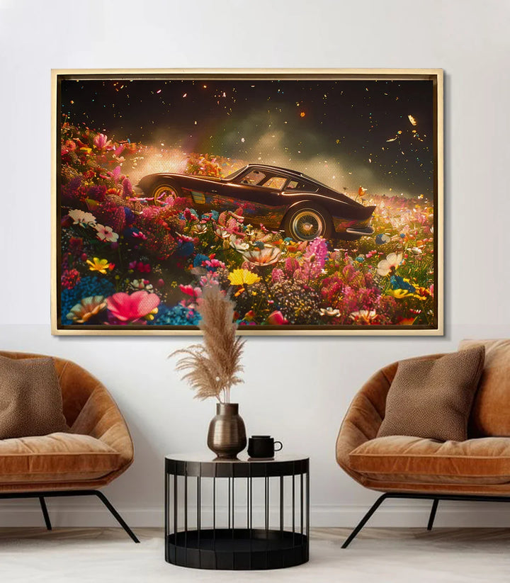 Mise en situation salon moderne Flower Ride décoration murale Massinart