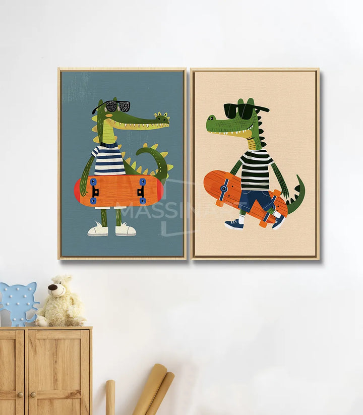Diptyque crocodiles skateurs mise en situation chambre enfant — Massinart