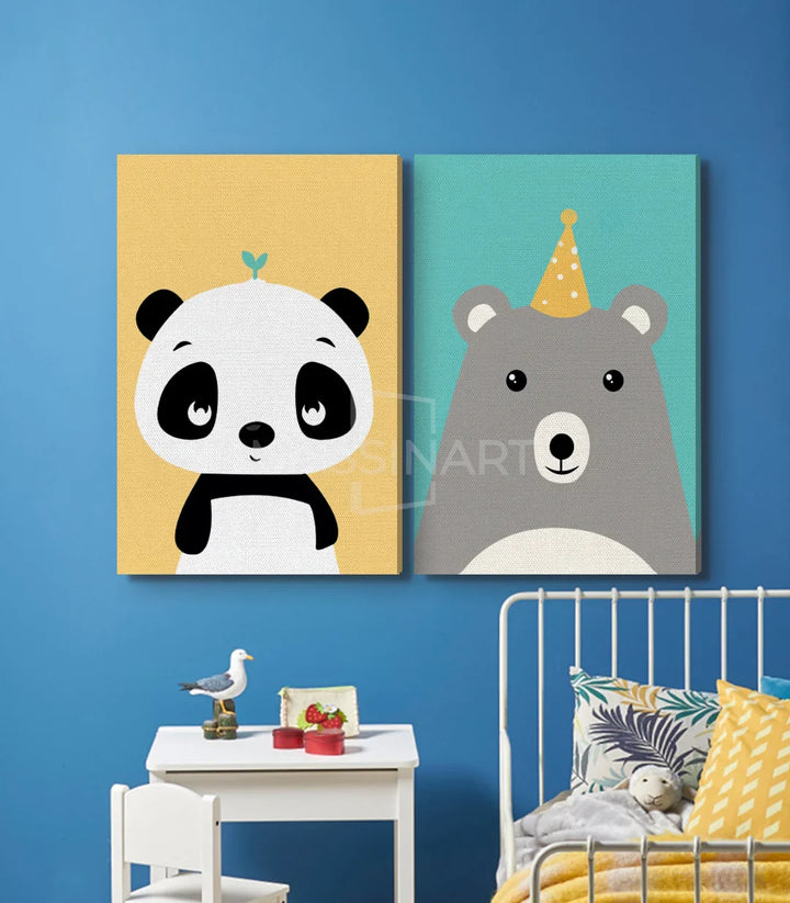 Diptyque animaux mignons chambre enfant illustration ludique Massinart