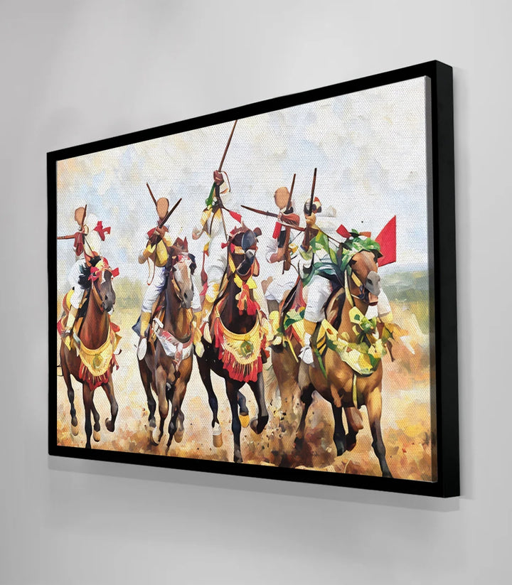 Ambiance séjour lumineux - Tableau équestre marocain - Massinart