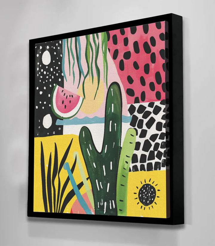 Détail tableau motifs géométriques et cactus Massinart