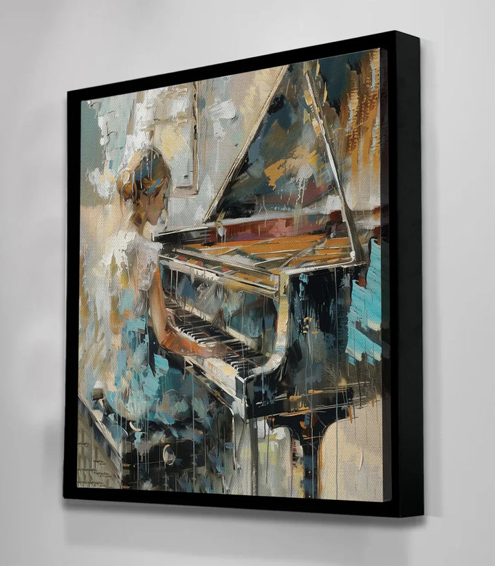 Mise en situation couloir Tableau First Note Massinart — tableau carré musique sur mur blanc