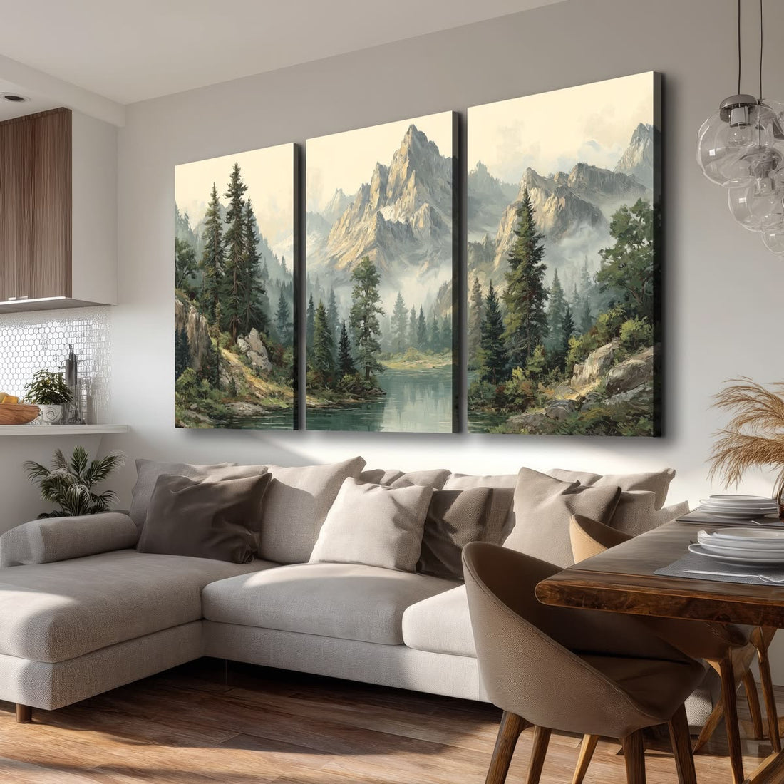 IB-Set de trois tableaux L60xH90cm en qualité premium avec cadre americain noir