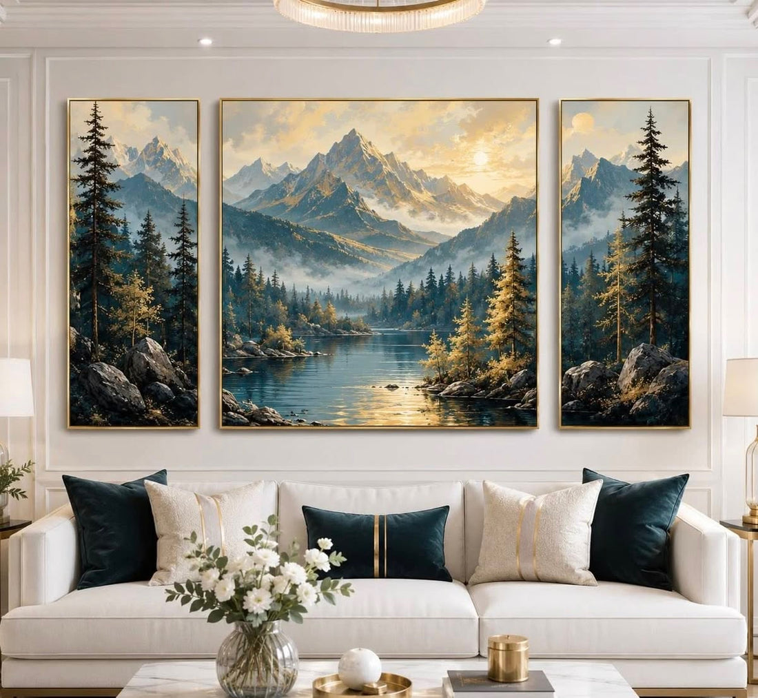 IB-Set de trois tableaux L60xH90cm en qualité premium avec cadre americain noir
