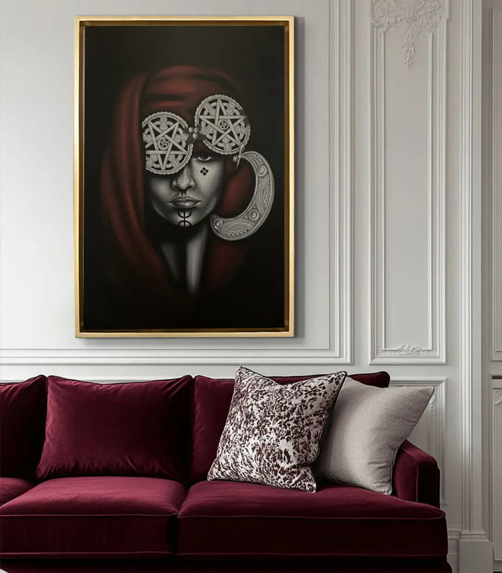 Tableau Berber Empress mise en situation salon moderne bordeaux Massinart