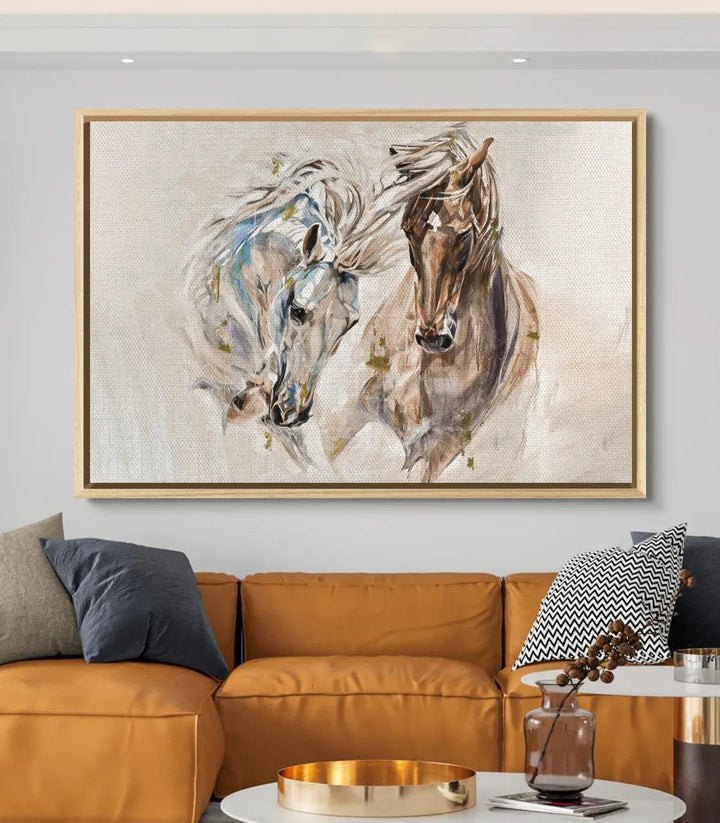 Décoration intérieur séjour — Tableau Chevaux Émotifs cadre noir horizontal
