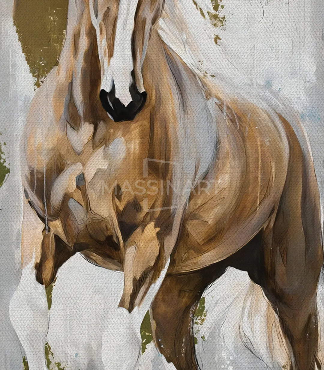 Décoration tableau cheval, style contemporain aquarelle, couleurs naturelles Massinart