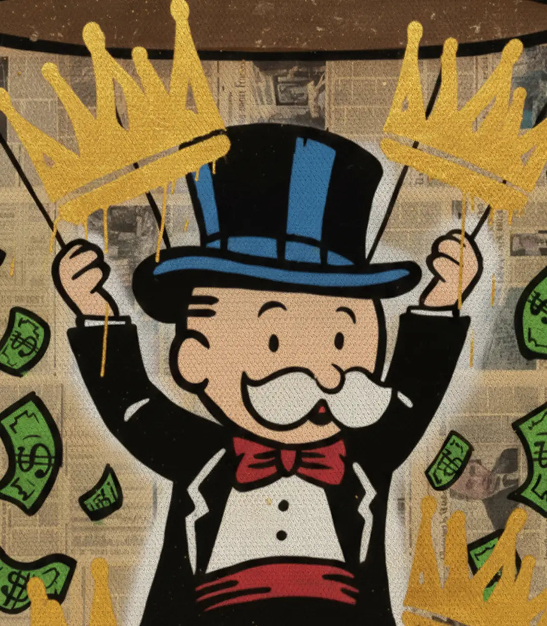 Détail artistique — Personnage pop art Money Dreams couleurs éclatantes Massinart