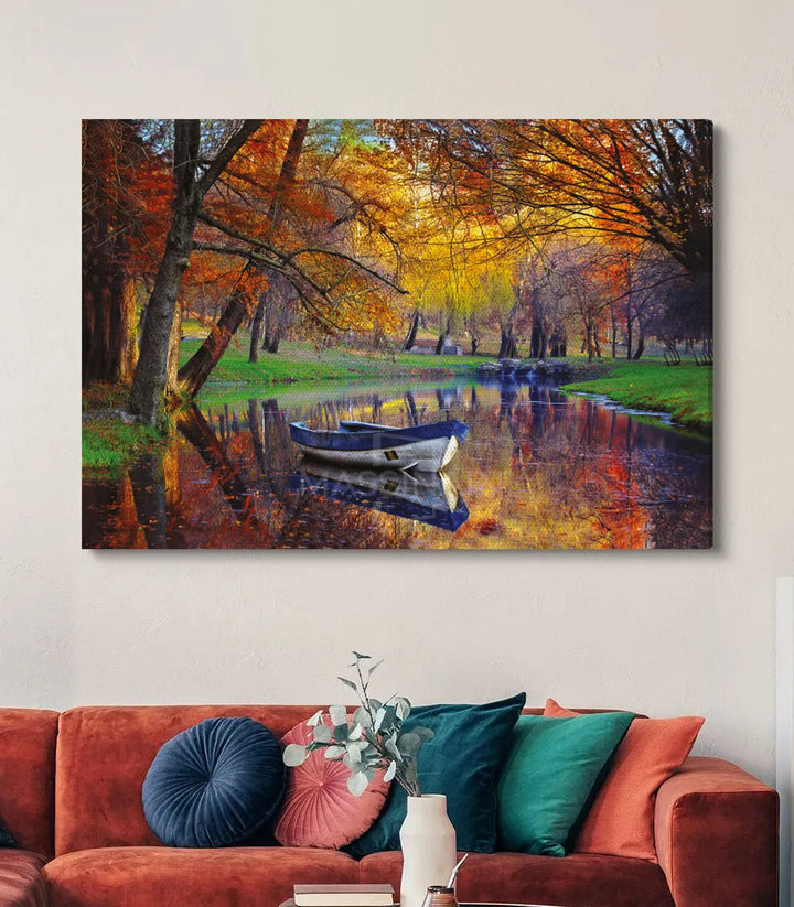 Détail couleurs tableau Fall barque nature Massinart