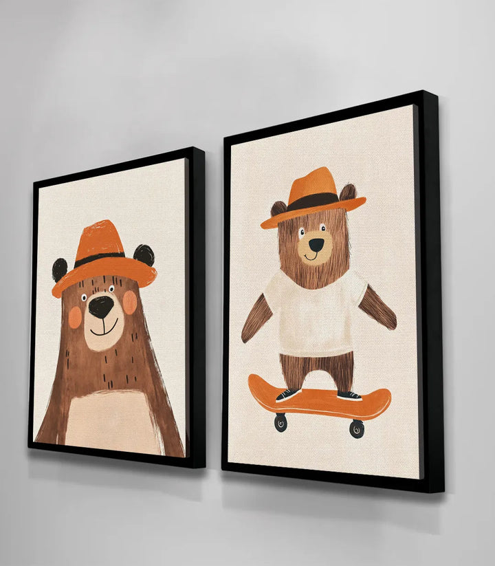 Détail illustration ours skateboard tableau jeunesse Massinart