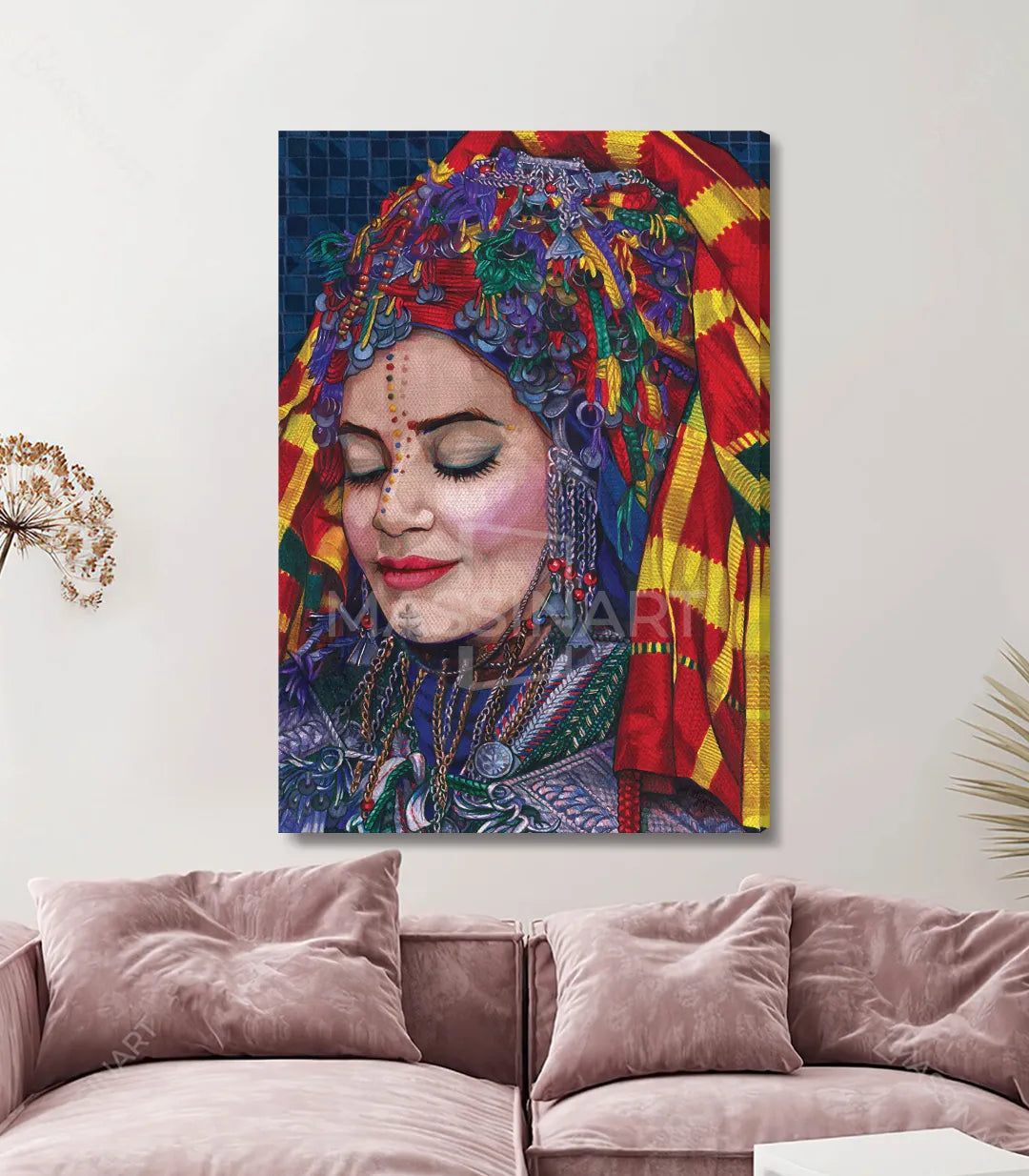 Détail tableau femme berbère ornements traditionnels Massinart