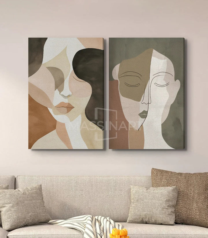 Détail tableau Fusion visages abstraits lignes épurées Massinart