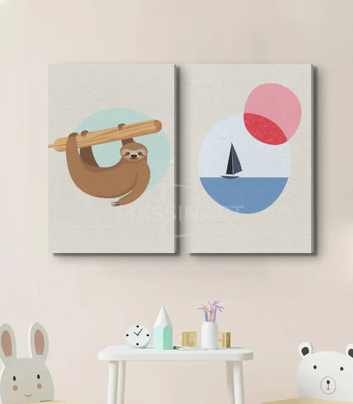 Détail tableau Lazy Koala partie bateau Massinart — illustration minimaliste