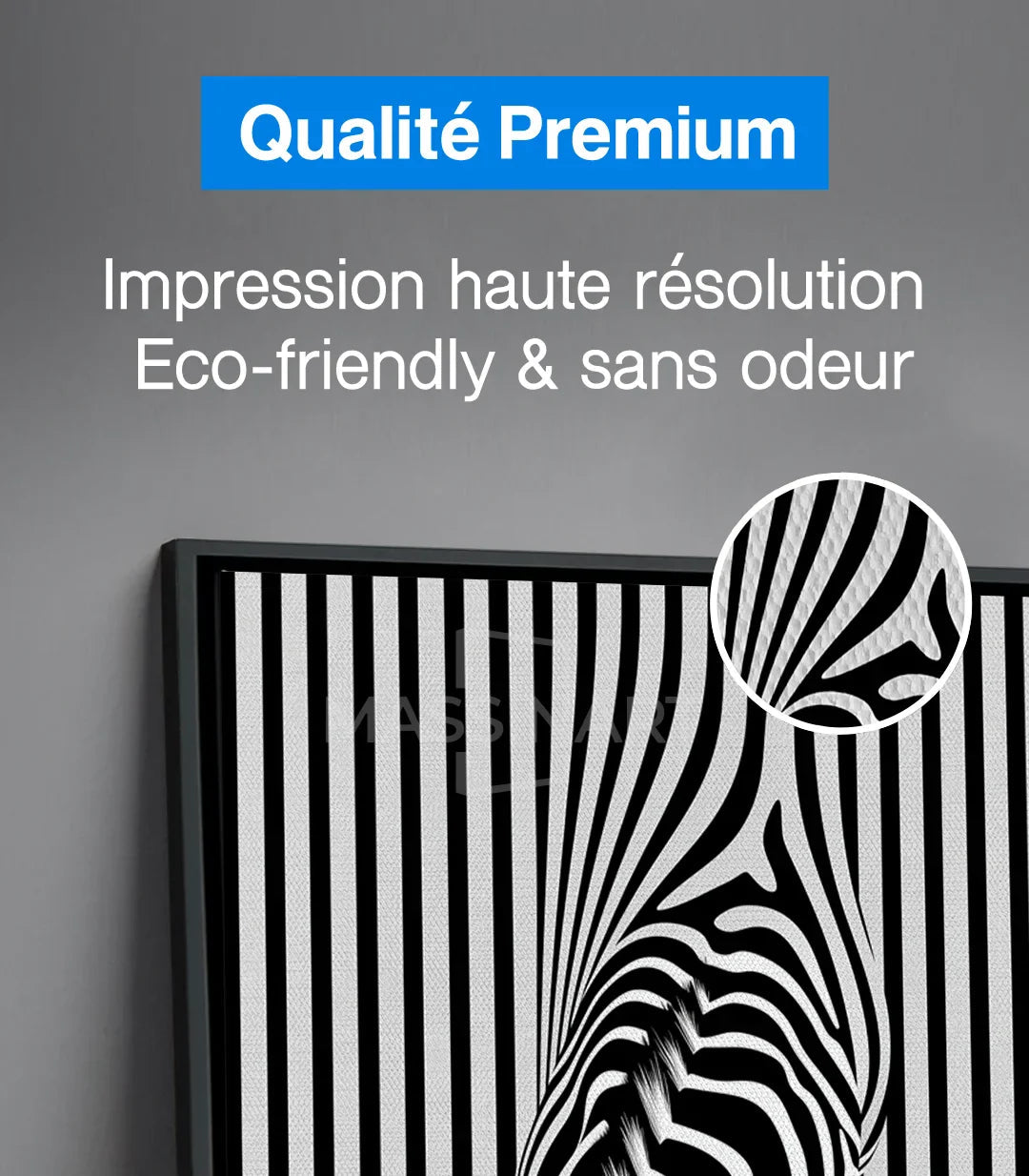 Mise en scène bureau design — Tableau zèbre noir blanc Massinart