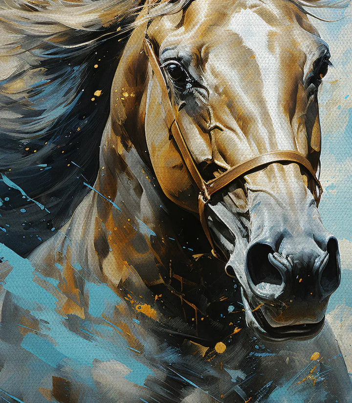 Mise en scène tableau mural - Cheval Sovereign palette marron bleu - Massinart