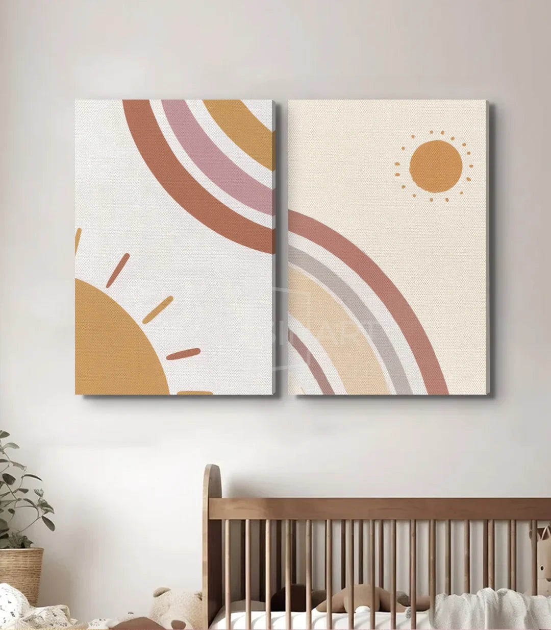 Mise en situation décoration chambre d'enfant diptyque soleil minimaliste Massinart
