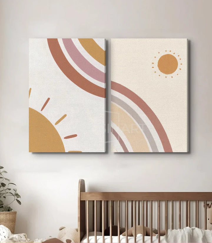 Mise en situation décoration chambre d'enfant diptyque soleil minimaliste Massinart