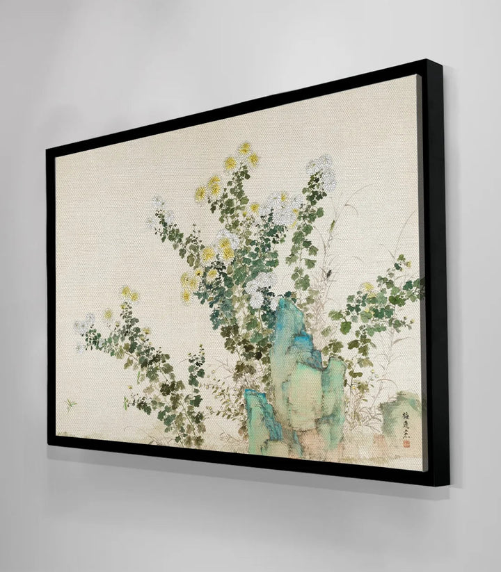 Mise en situation hotel Tableau Flourish Massinart — tableau nature chambre contemporaine