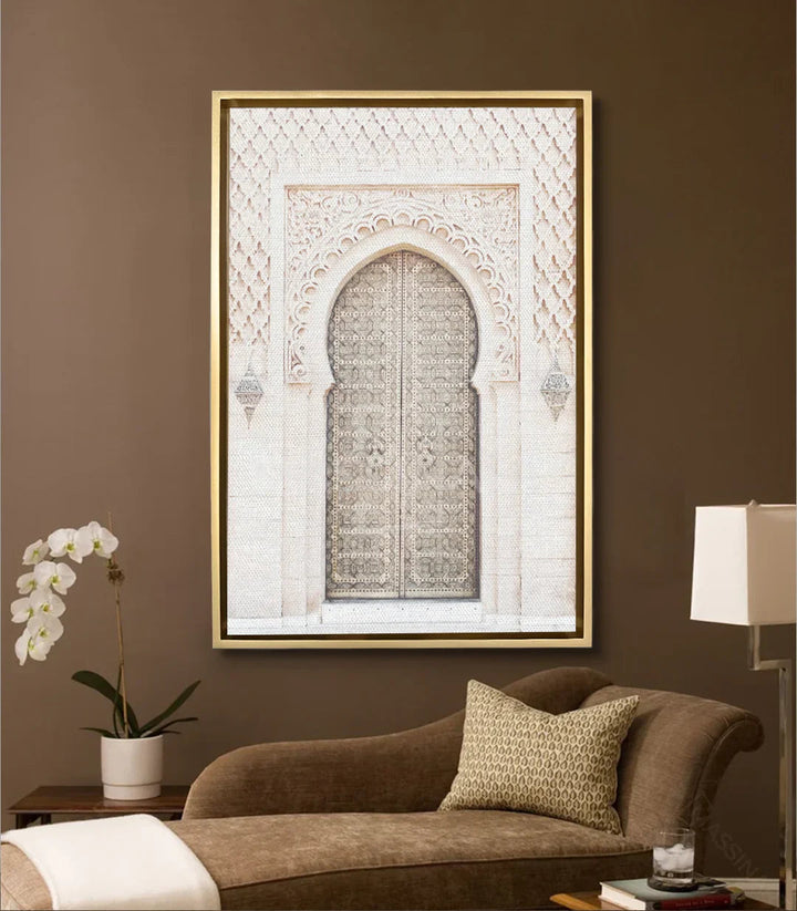 Mise en situation salon moderne avec tableau porte marocaine Massinart
