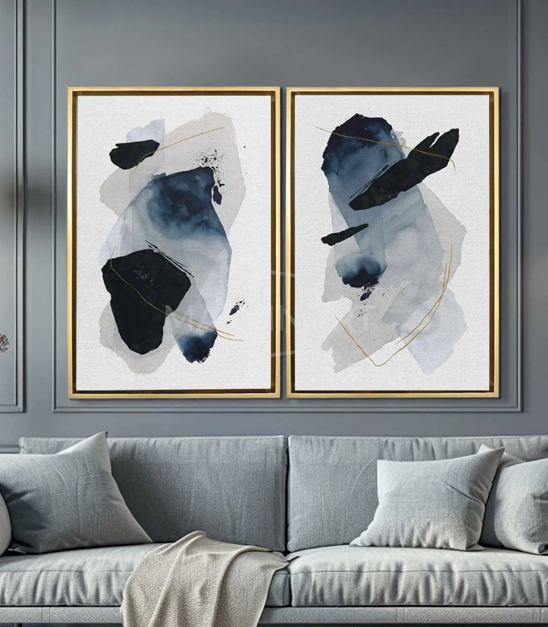 Mise en situation salon moderne diptyque plumes Massinart