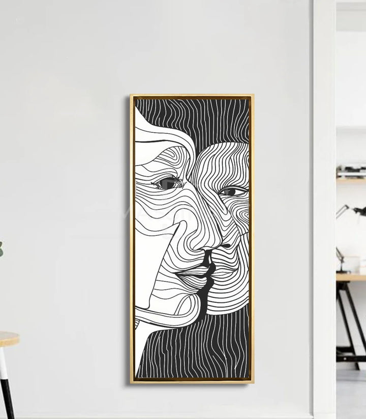 Mise en situation salon moderne tableau bond portrait abstrait Massinart décoration murale