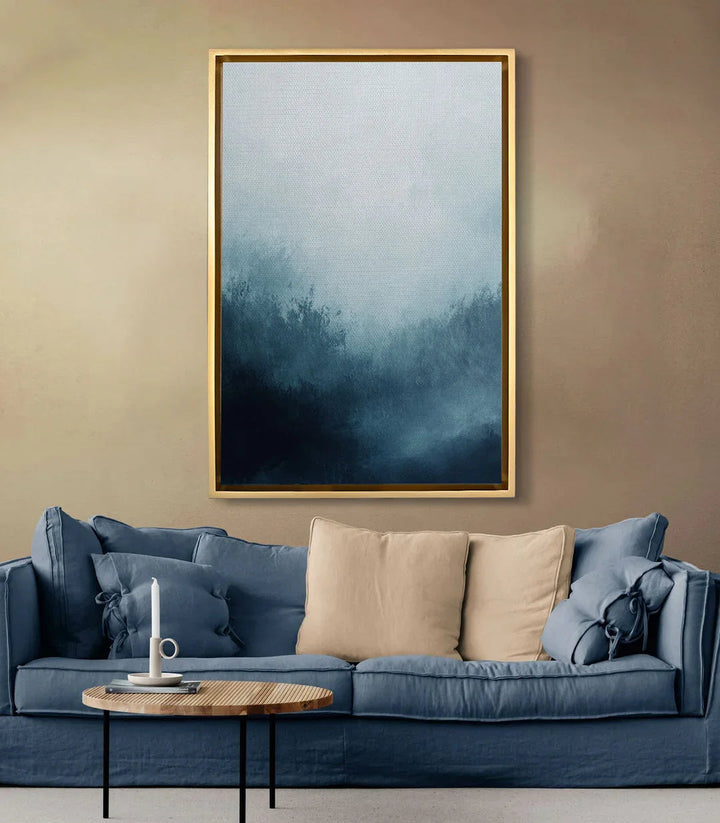 Mise en situation salon moderne tableau brumeux bleu Massinart