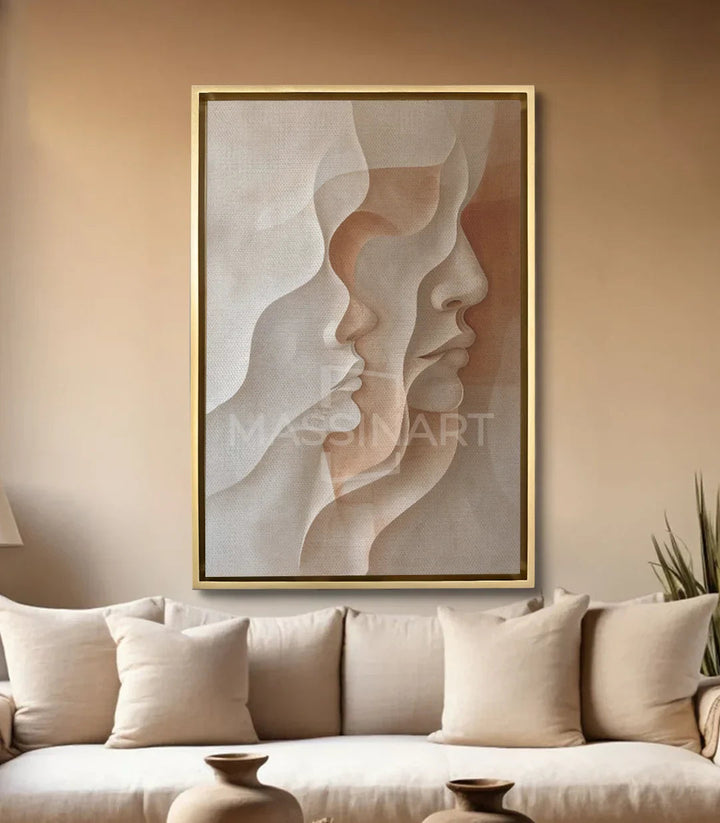 Mise en situation salon moderne — Tableau Duo profils abstraits Massinart décoration murale