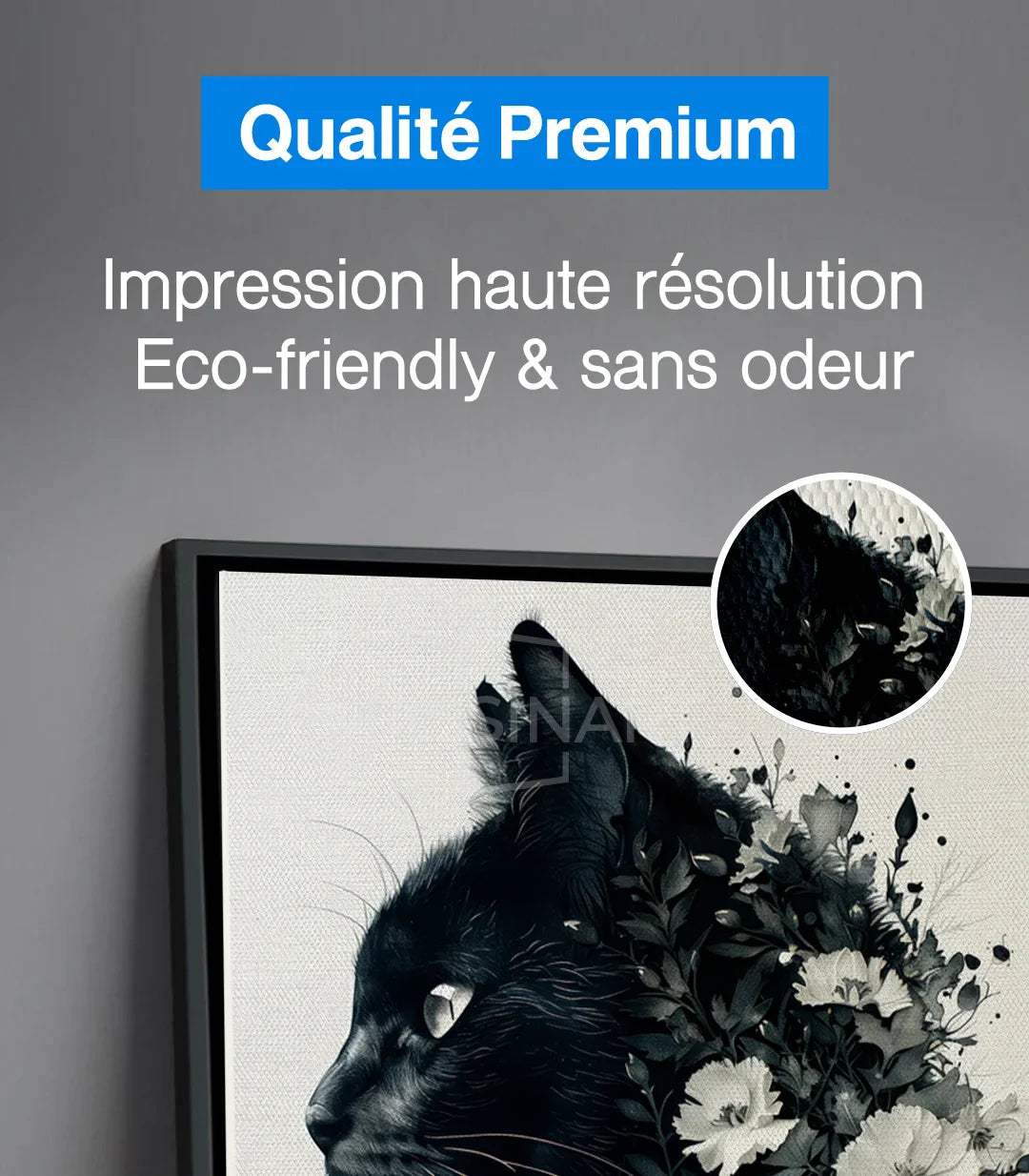 Mise en situation Tableau Feline Blossom chambre décoration Massinart