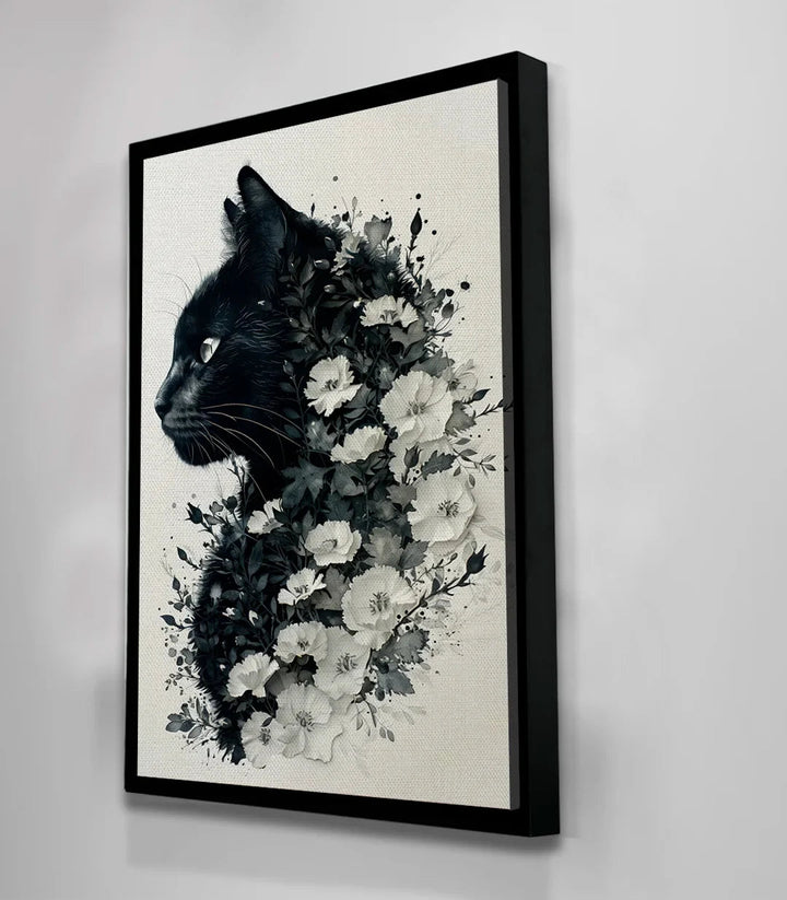 Mise en situation Tableau Feline Blossom mur salon Massinart
