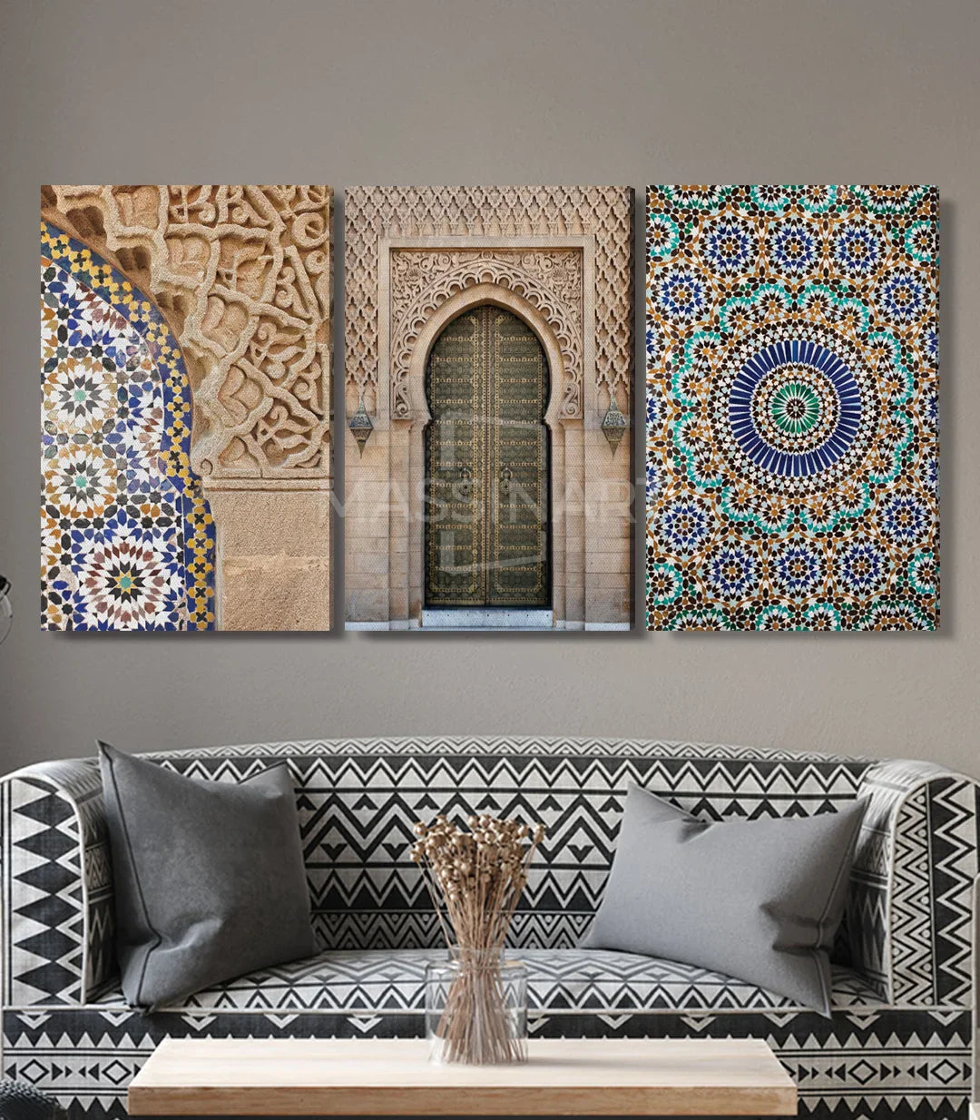 Mise en situation Triptyque Zellej salon marocain Massinart