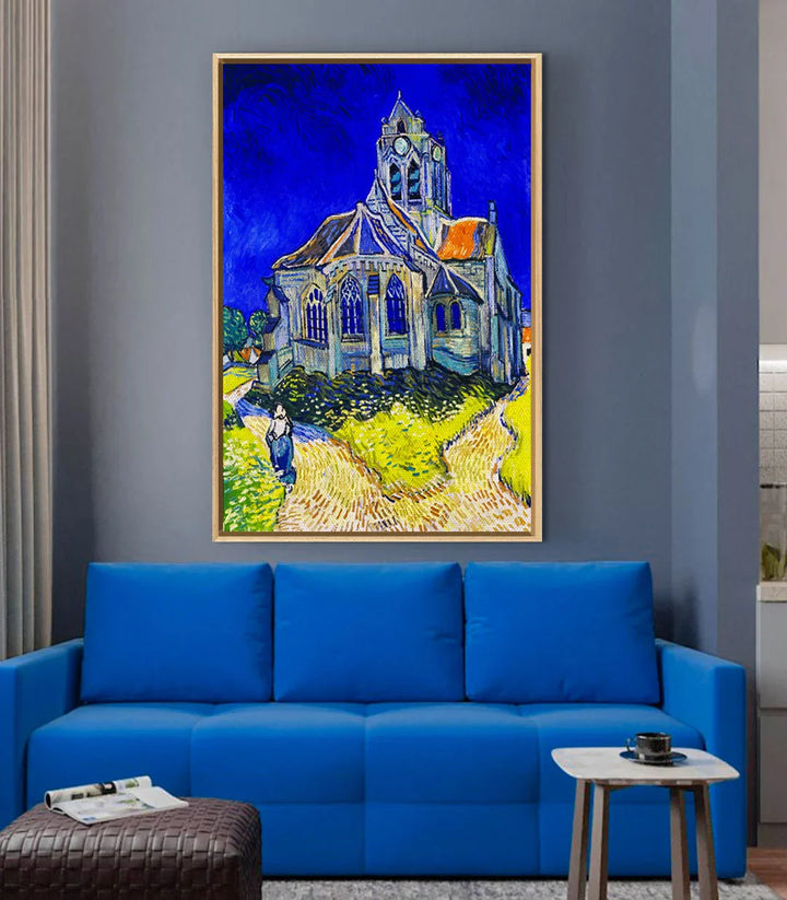 Simulation chambre à coucher, tableau paysage rural van Gogh style Massinart