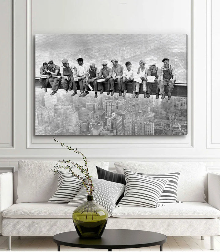 Simulation mur décoration — Photo noir blanc ouvriers 1932 Massinart