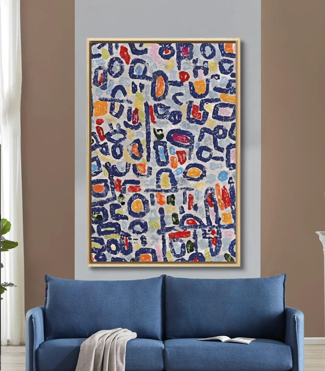 Tableau abstrait expressionniste cadre noir mur gris décoration contemporaine Massinart
