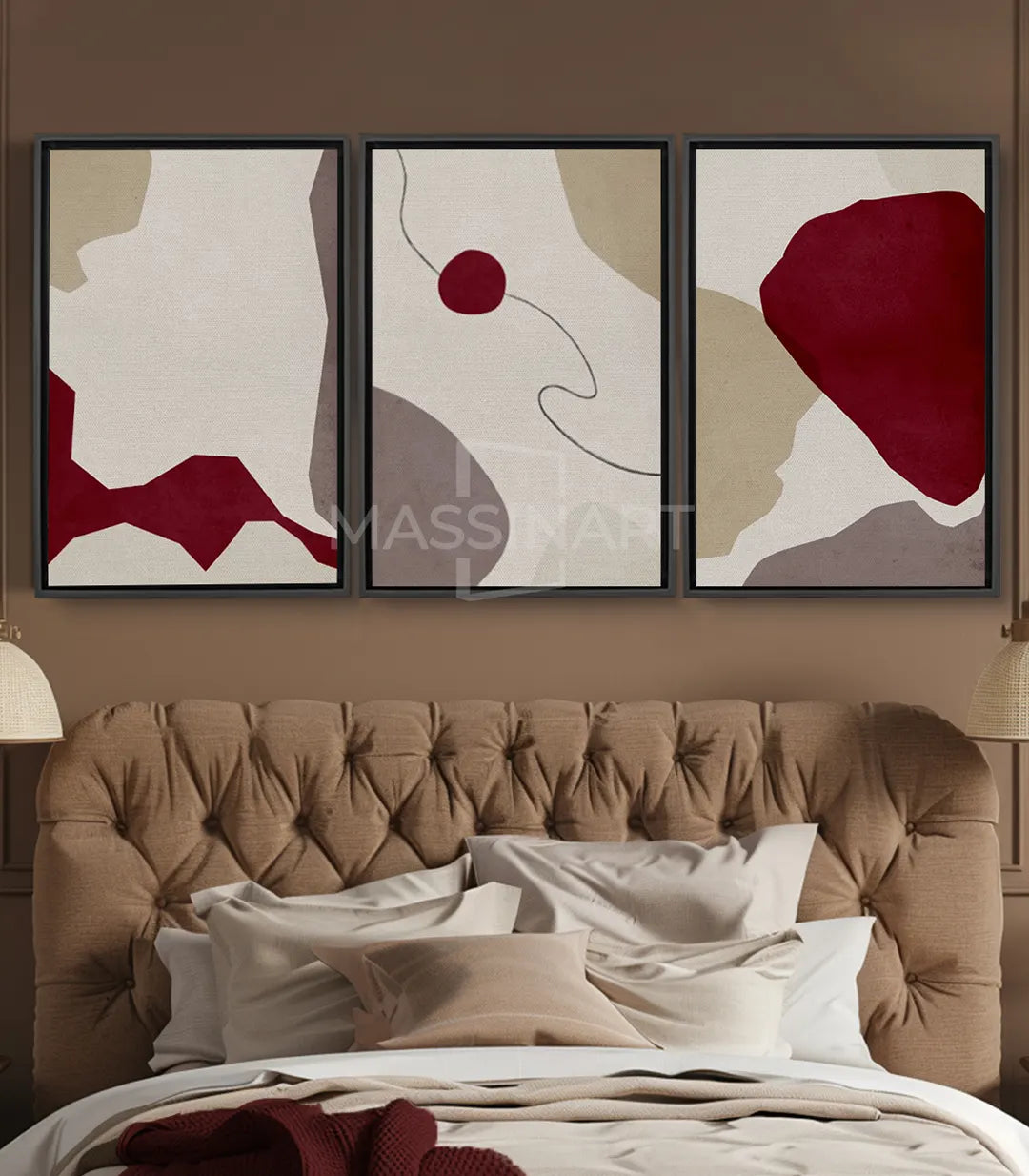Tableau abstrait formes géométriques bordeaux beige Massinart