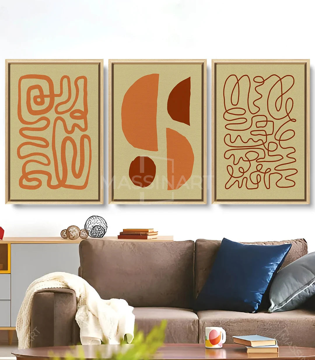 Tableau abstrait Rustic Impressions volet 3 — lignes organiques terracotta Massinart