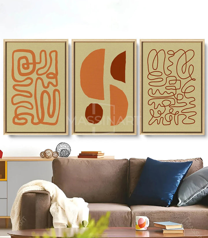 Tableau abstrait Rustic Impressions volet 3 — lignes organiques terracotta Massinart