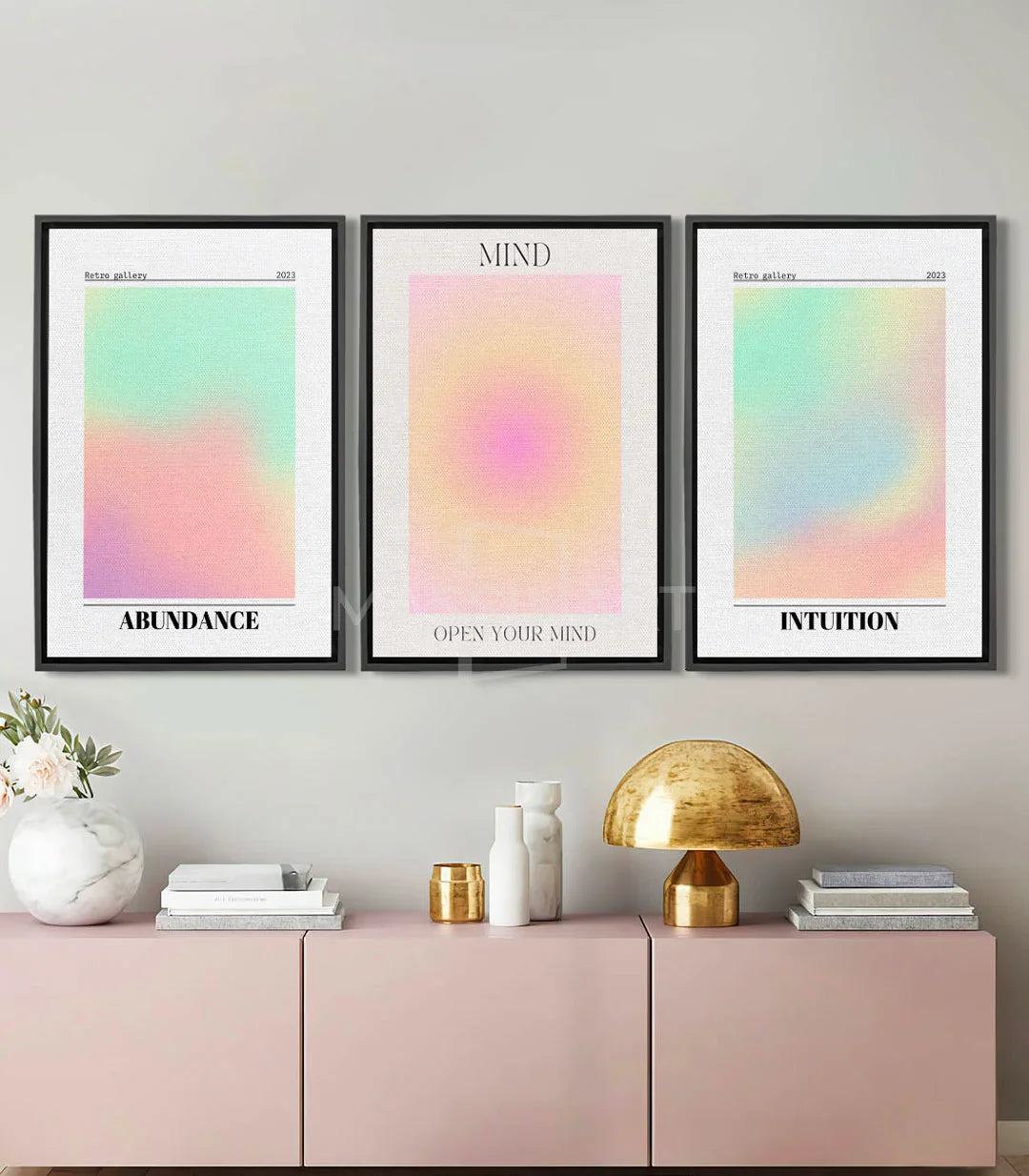 Tableau Abundance triptyque Massinart — gradient pastel vert rose jaune