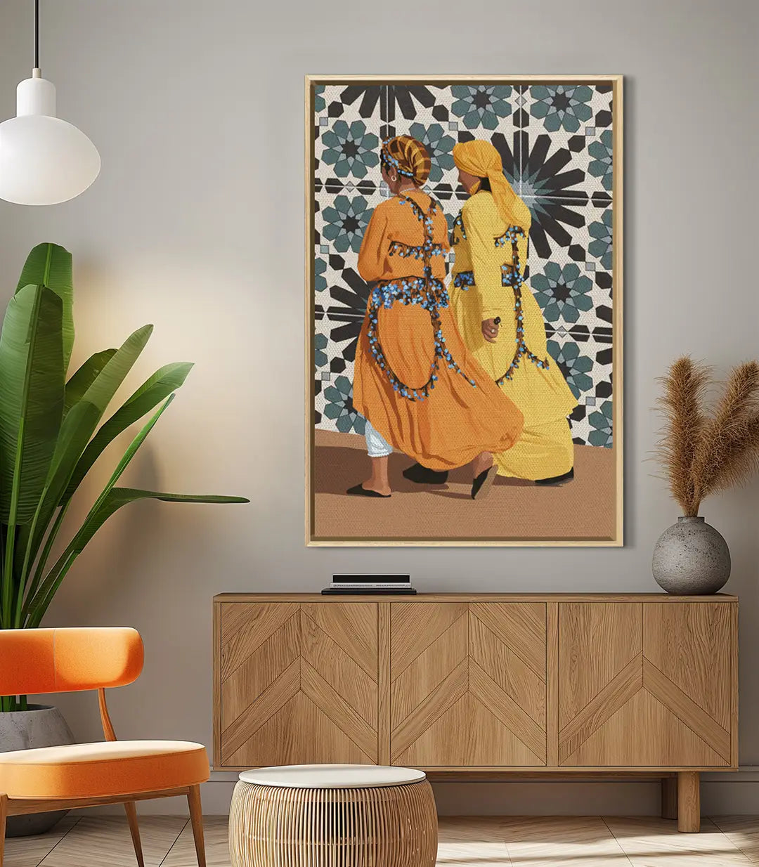 Tableau Ahidous Grace — mise en situation salon moderne, décoration intérieur Massinart