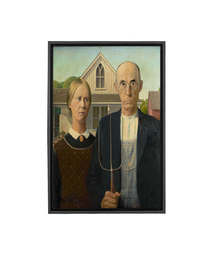 Tableau American Gothic couple fermier portrait réaliste Massinart