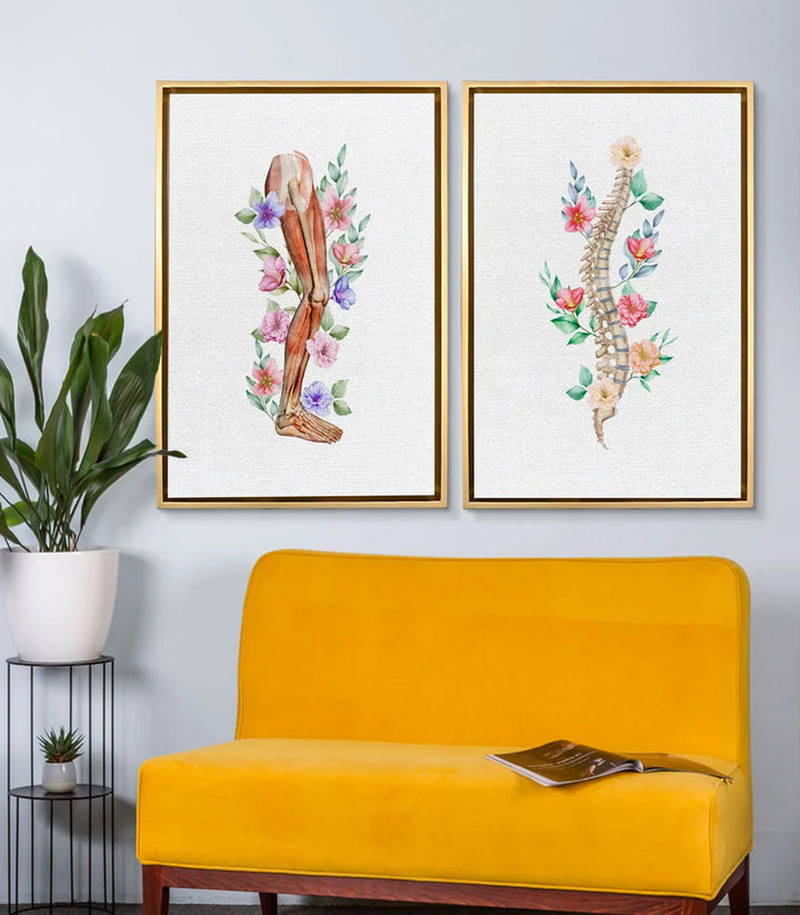 Tableau Anatomie Florale droit — colonne vertébrale fleurie avec roses et feuillages Massinart