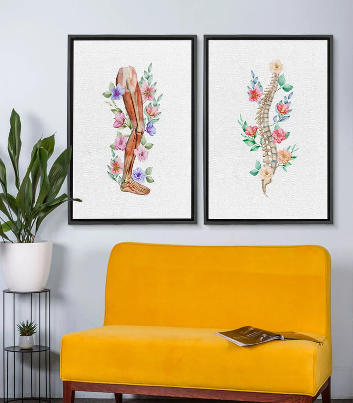Tableau Anatomie Florale gauche — bras anatomique orné de fleurs roses et violettes Massinart