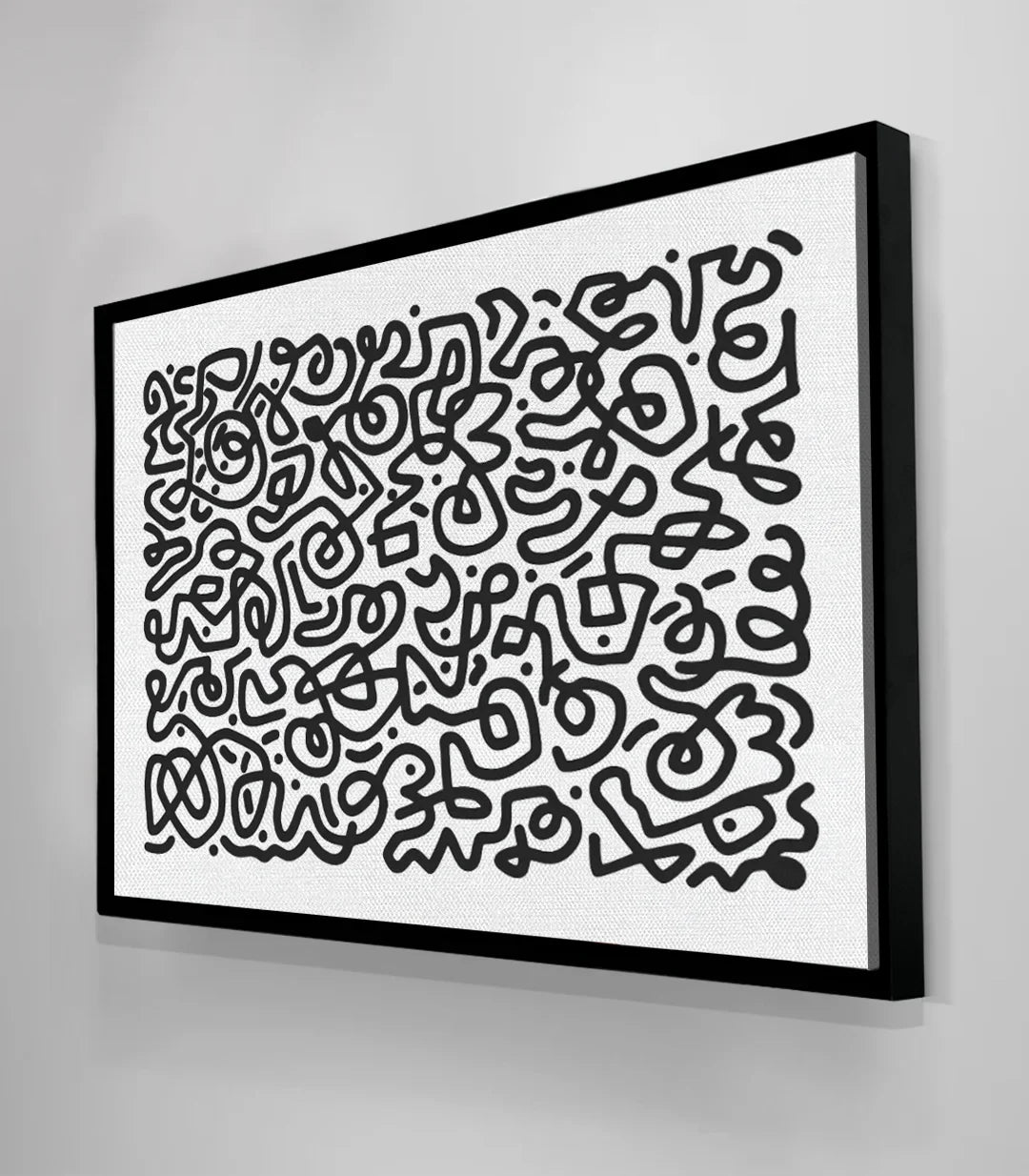 Tableau art abstrait noir blanc en situation décoration séjour Massinart