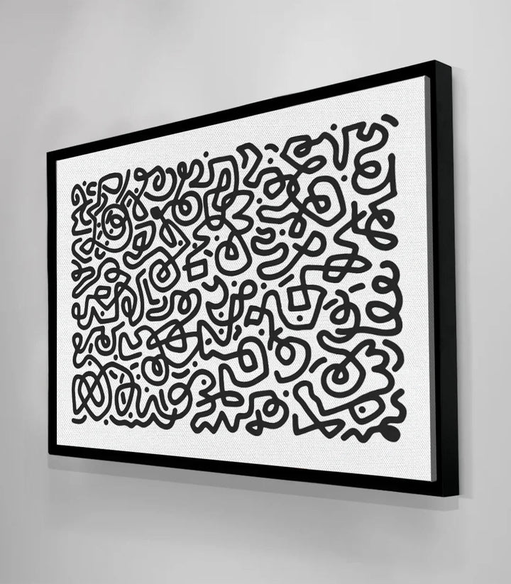 Tableau art abstrait noir blanc en situation décoration séjour Massinart