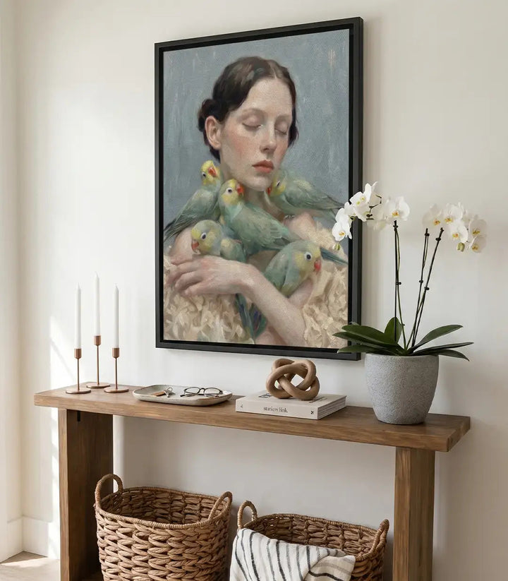 Tableau Avian Embrace mise en situation chambre à coucher — Massinart