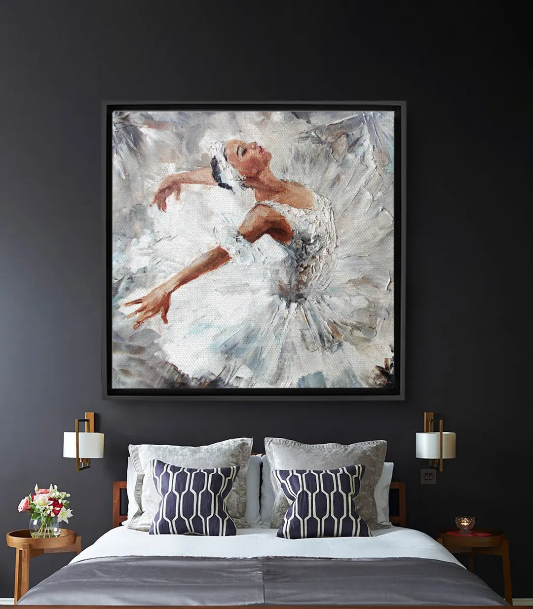 Tableau Ballerina Dance Massinart — danseuse classique en tutu blanc, portrait expressionniste tons terracotta et gris