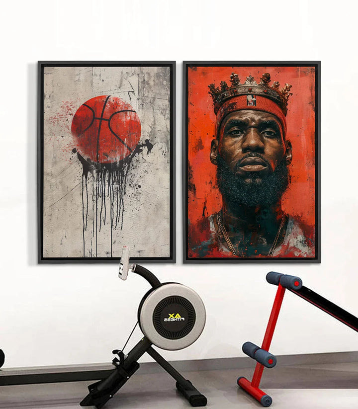Tableau Basketball Icon diptyque - ballon rouge et portrait couronné Massinart