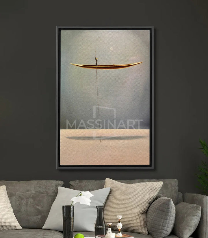 Tableau bateau doré suspendu minimaliste avec horizon sable — Massinart